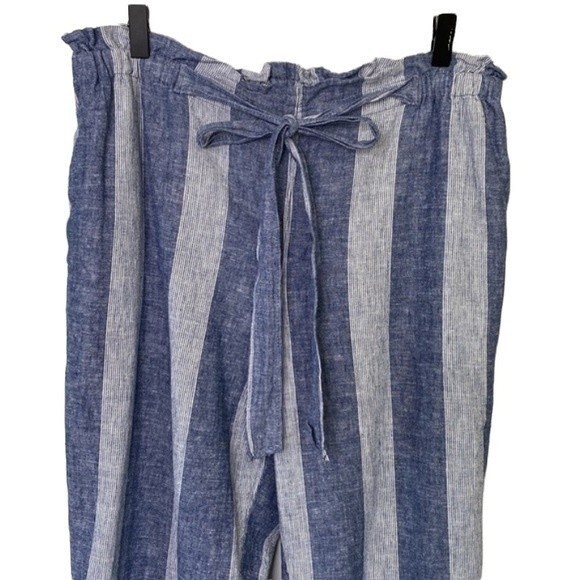 Beachlunchlounge Giavanna Stripe Linen Paper-Bag Tie Waist Pant Pull On Coastal - Picture 3 of 16